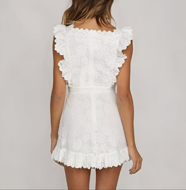 ChiChac Robe Slim Sexy en Dentelle – Robe Mini à Col Carré pour Femme