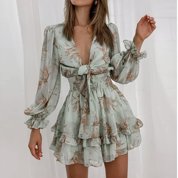 Chichac - Robe Courte à Manches Longues avec Col en V